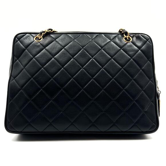 Authentic CHANEL CC Logo LARGE Quilted Lambskin Chain Shoulder Bag Flap Pocket - Picture 3 of 10